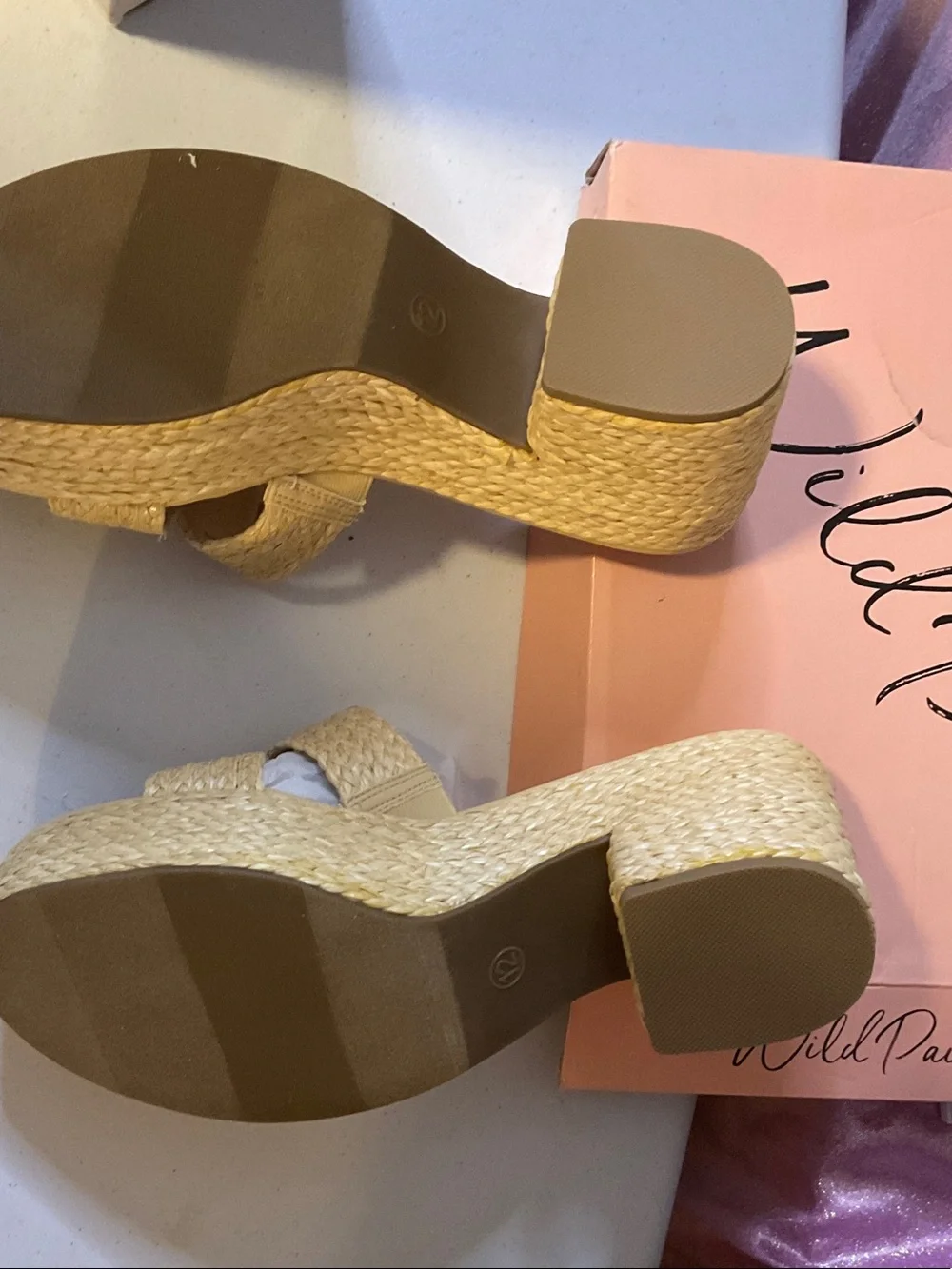Shoes 6 - Wild Pair Yellow Braided Wedge Slide Sandals